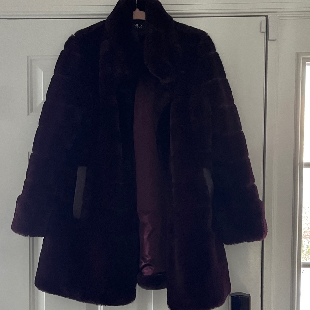 Jones New York Plush Teddy Jacket - Rich Burgundy
